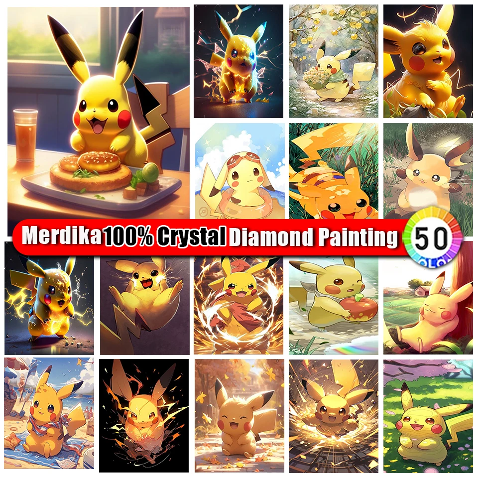 

100% Crystal Diamond Painting Kit Cartoon Pokemon Pikachu Full Drill Cross Stitch Embroidery Diamond Mosaic Home Decoration Gift