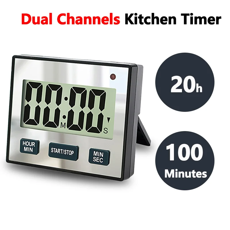 

20h Magnetic Kitchen Timer Dual Channel Digital Electronic Timer Positive/Countdown Timer Home Cooking Beep Reminder Stopwatch