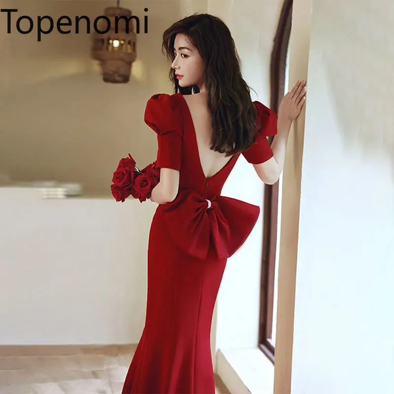 Topenomi Luxury Fishtail Evening Dress Women 2024 Wine Red Temperament Backless Bow Slim Party Host Gown Puff Sleeve Bride Robe
Topenomi Luxury Fishtail Evening Dress Women 2024 Wine Red Temperament Backless Bow Slim Party Host Gown Puff Sleeve Bride Robe