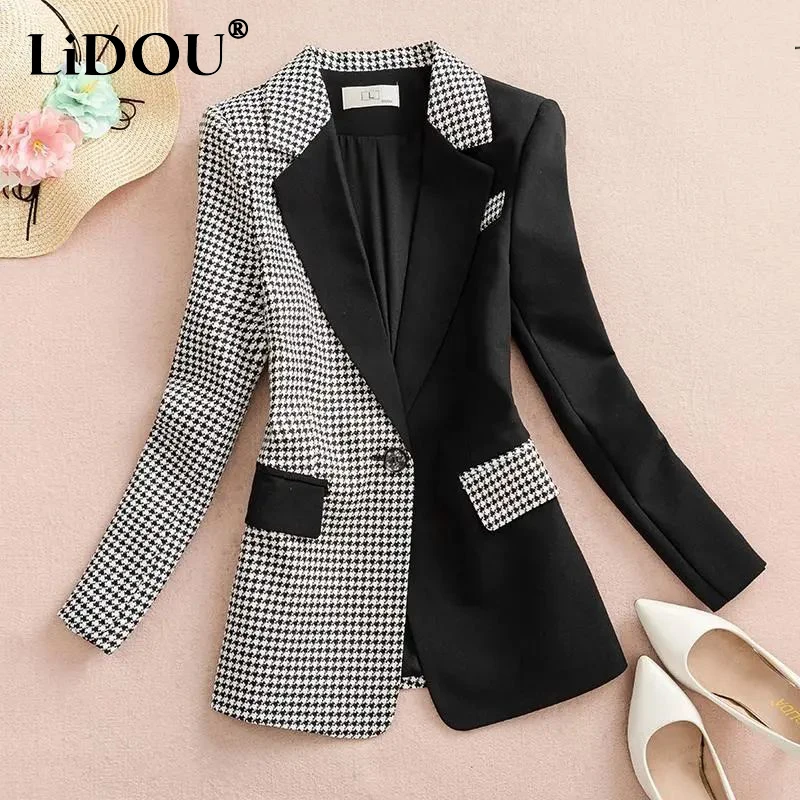 Spring Autumn Fashion Patchwork Houndstooth Button Blazers Women Long Sleeve All Match Office Lady Top Y2K Korean Casual Clothes
Spring Autumn Fashion Patchwork Houndstooth Button Blazers Women Long Sleeve All Match Office Lady Top Y2K Korean Casual Clothes