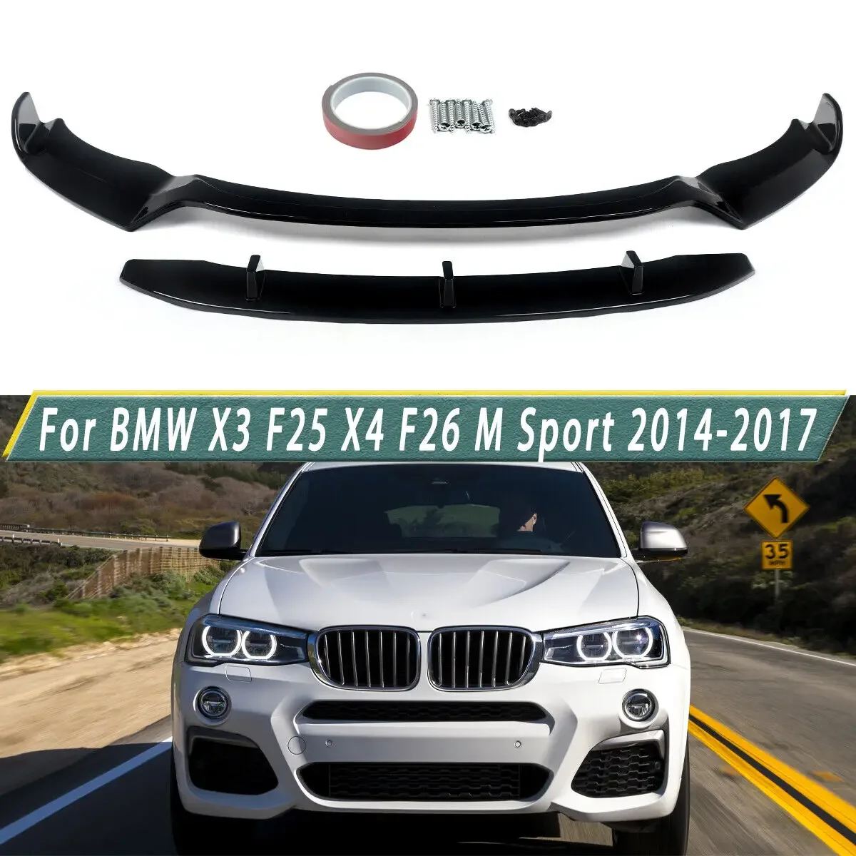 Передний спойлер для BMW X3 X4 F25 F26 M Sport 2014-2017, блеск для губ, черный 
Передний спойлер для BMW X3 X4 F25 F26 M Sport 2014-2017, блеск для губ, черный