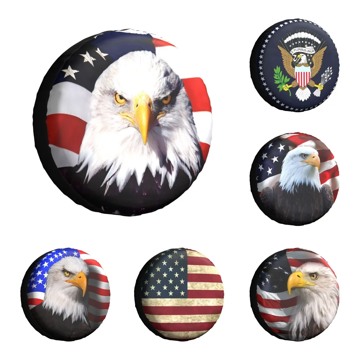 

Patriotic Eagle Spare Tire Cover Universal for Jeep Hummer Custom American Flag Dust-Proof Car Wheel Covers 14" 15" 16" 17" Inch