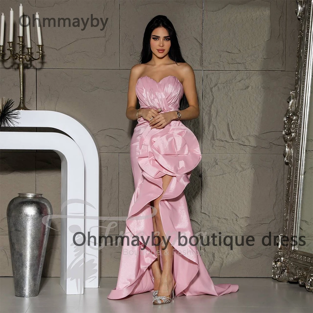 

Baby Pink Mermaid Evening Dresses for Women Pleats Satin Sweetheat Prom Party Dress with Slit Train Long Formal Occasion Gowns
