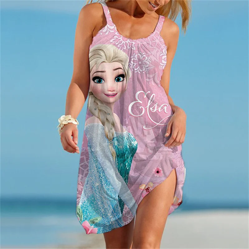 

Disney Summer Frozen Elsa Dress 2023 Women Vintage 3D Hem Sundress Female Mujer Dress Vestidos Femme Summer