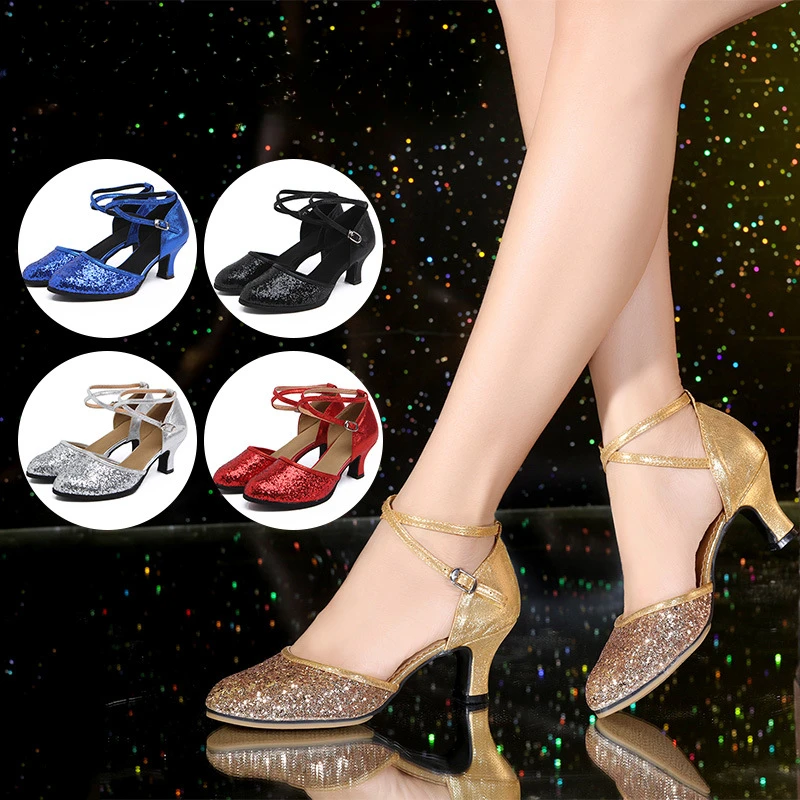 Latin dance shoes adult women's square medium heels social non slip with sequins soft soled
Latin dance shoes adult women's square medium heels social non slip with sequins soft soled