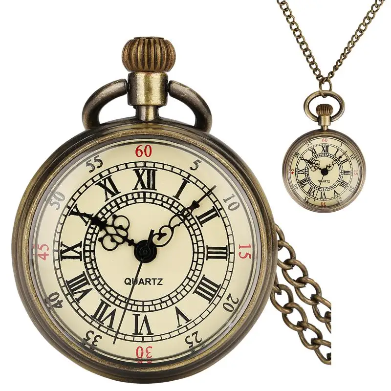 

Old Fashion Bronze Open Yellow Faced Roman Numerals Analog 80cm Necklace Quartz Pocket Watch Retro Pendant Clock Timepiece Gifts