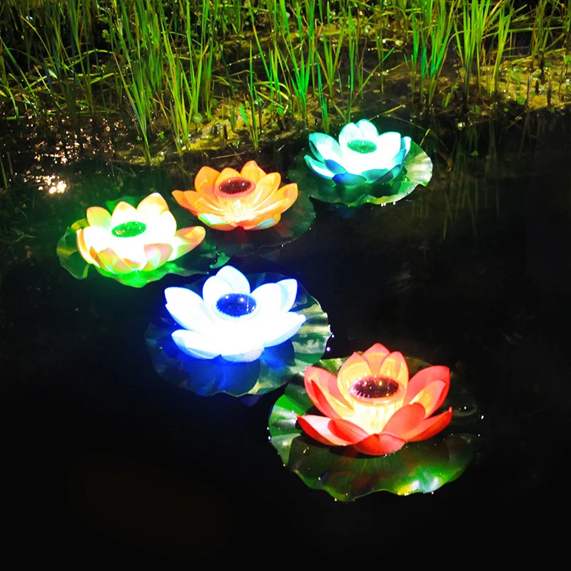 

Electronic consumer outdoor pond water floating lamp solar lotus lamp waterproof solar garden wishing lotus leaf lamp