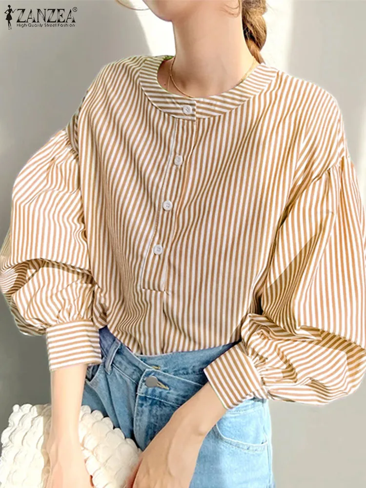 Женская полосатая блузка ZANZEA, модная рубашка с длинным рукавом-фонариком, лето 2024, блузы с круглым вырезом, повседневные свободные плиссированные офисные Топы
Женская полосатая блузка ZANZEA, модная рубашка с длинным рукавом-фонариком, лето 2024, блузы с круглым вырезом, повседневные свободные плиссированные офисные Топы