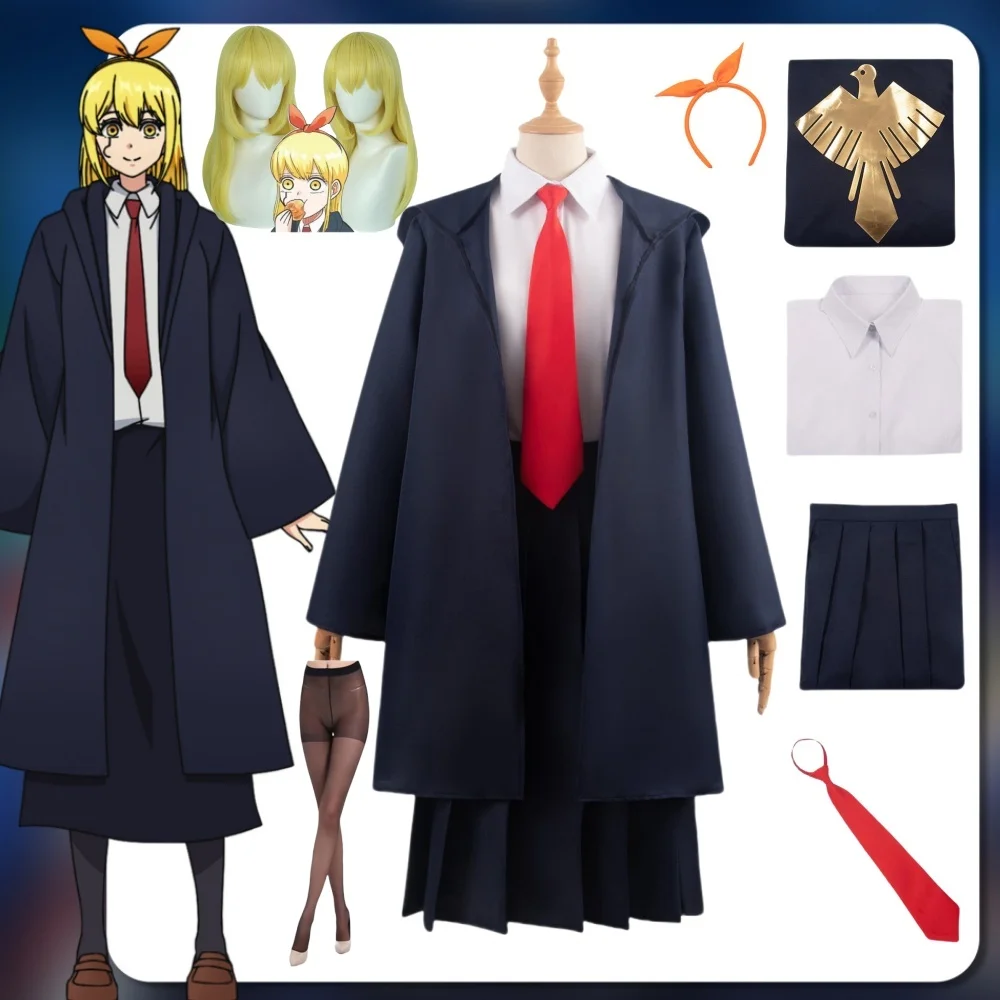 

Melia Adel Cosplay Anime Mashle Magic and Muscles Costume Wig Lemon Irvine Magic Academy Uniform Blue Robe Shirt Tie