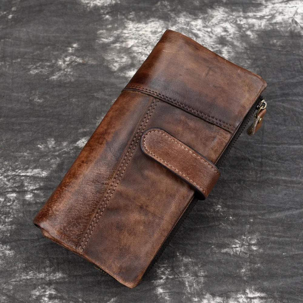 

VOLASSS Vintage Genuine Leather Men Wallet Cow Leather Long Purses For Man Cowhide Multi-card Splicing Hasp Wallet Notecase 2024