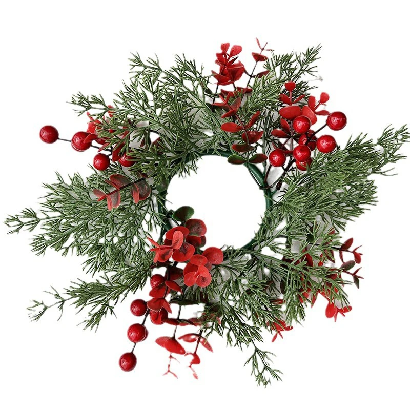 

Рождественский подсвечник венок, флокированные красные фрукты, подсвечник, гирлянда, искусственные украшения для кухни, столовой