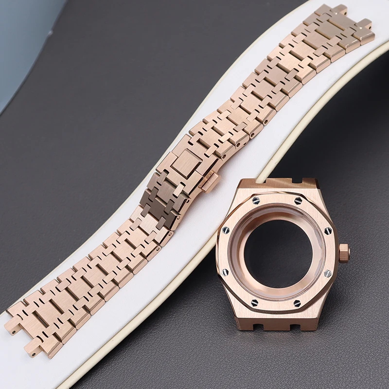 

41mm Rose Gold Luxury Men's Watch Cases Bracelets Steel Chapter Ring Parts For Seiko nh35 nh36 Movement 28.5mm Dial High-quality