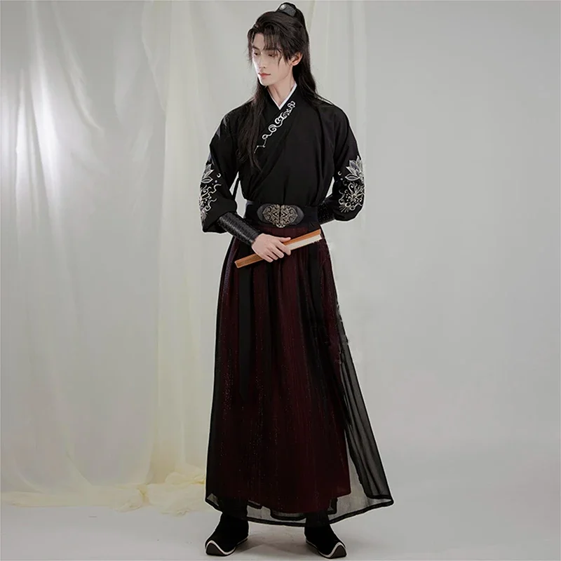 

S-3XL Embroidery Chinese Hanfu Man Traditional Han Dynasty Swordsman Cosplay Costume Theme Party Ancient Hanfu Oriental Robe