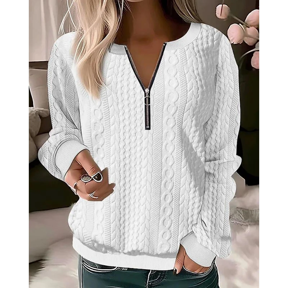 Autumn Zipper Front Screw Thread Textured Long Sleeve T-Shirt for Women Korean Style Spring Femme O Neck Casual Sweet Tee Top
Autumn Zipper Front Screw Thread Textured Long Sleeve T-Shirt for Women Korean Style Spring Femme O Neck Casual Sweet Tee Top