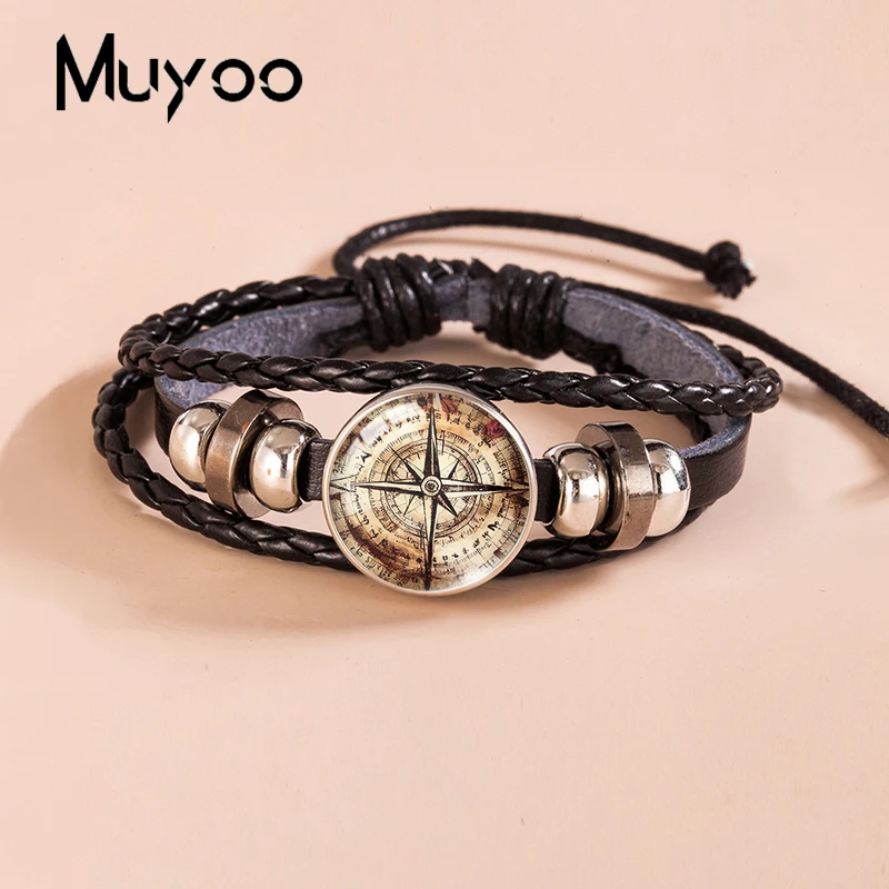 2023 New Vintage Compass Leather Bracelet Nautical Compass Snap Button Bracelets Glass Dome Photo Bangles For Men 2023 New Vintage Compass Leather Bracelet Nautical Compass Snap Button Bracelets Glass Dome Photo Bangles For Men