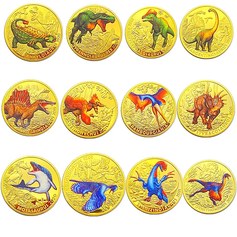 

Юбилейная монета мир динозавр тираннозавр теризинозавр мосазавр металлический позолоченный вызов монета коллекция подарок