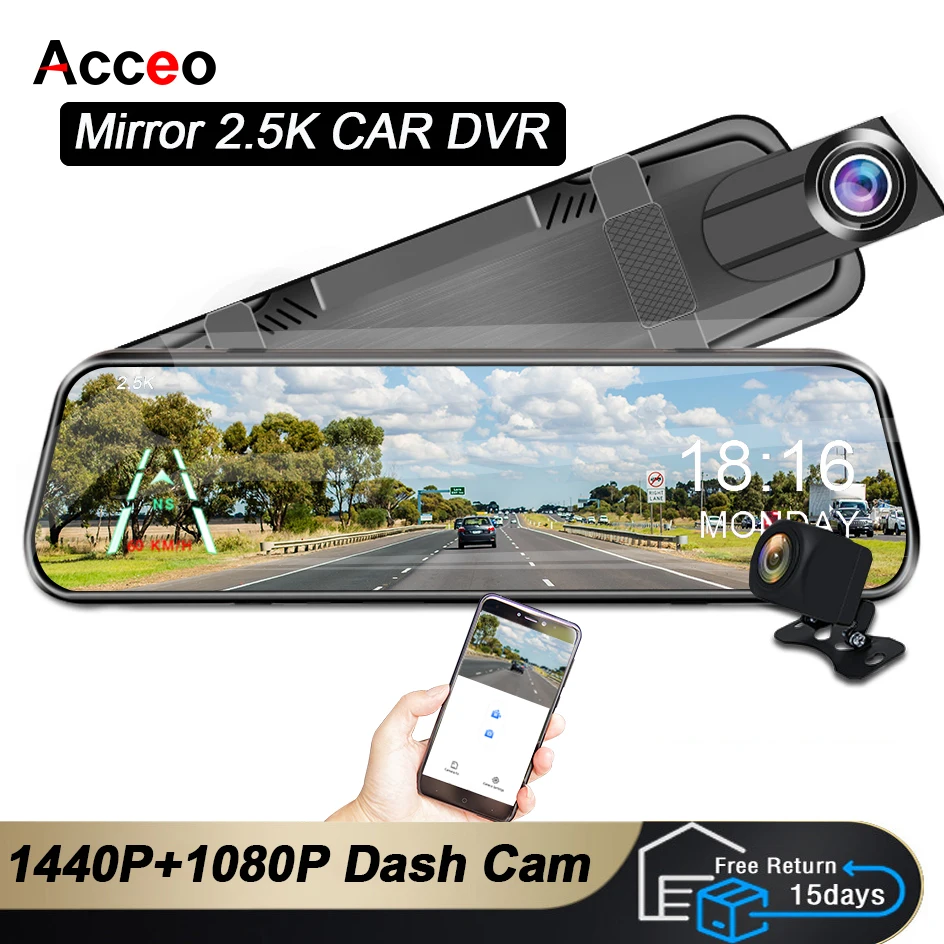 

Acceo Mirror Camera for Car Touch Screen Video Recorder Rearview mirror Dash Cam Front and Rear Camera Mirror DVR Black Box GPS