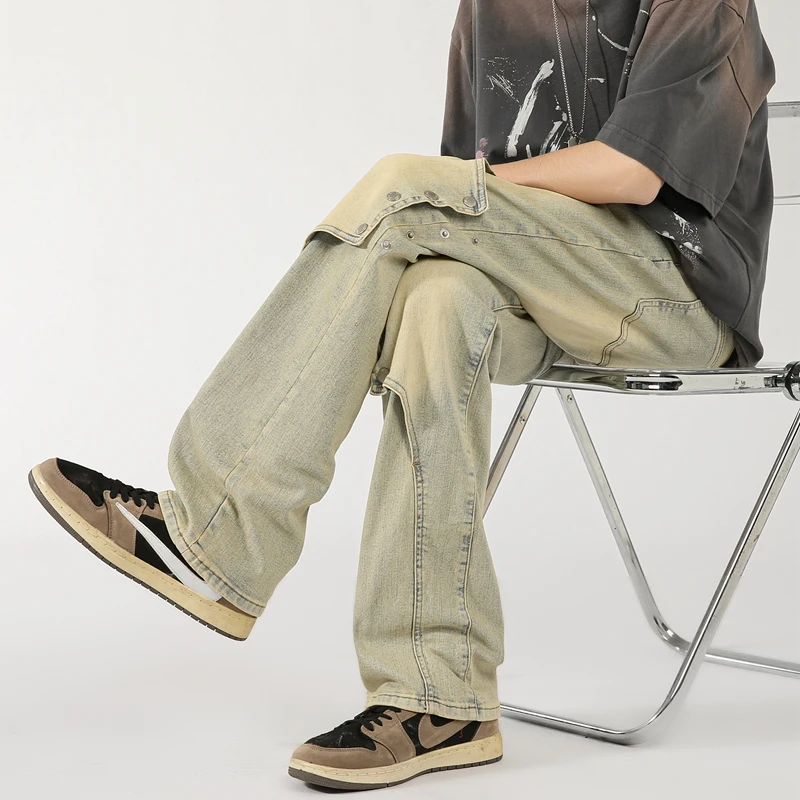 American Style Men's Denim Jeans Street Fashion Straight Leg Y2K Pants Spliced Buttons Denim Clothes For Male
American Style Men's Denim Jeans Street Fashion Straight Leg Y2K Pants Spliced Buttons Denim Clothes For Male