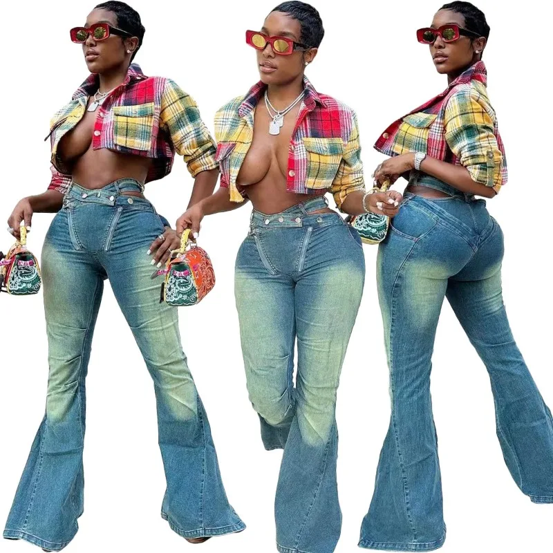 Fashion Slim Jeans Flare Pants Adjustable Waist Buttons Hollow Out Zippers Stretch Boot Cut Denim Trousers Streetwear Bottoms
Fashion Slim Jeans Flare Pants Adjustable Waist Buttons Hollow Out Zippers Stretch Boot Cut Denim Trousers Streetwear Bottoms