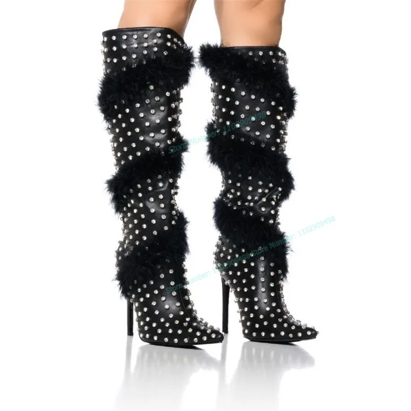 Black Crystal Fur Decor Boots Knee High Pointed Toe Shoes for Women Thin High Heels Sexy Lady Shoes 2023 Zapatos Para Mujere
Black Crystal Fur Decor Boots Knee High Pointed Toe Shoes for Women Thin High Heels Sexy Lady Shoes 2023 Zapatos Para Mujere