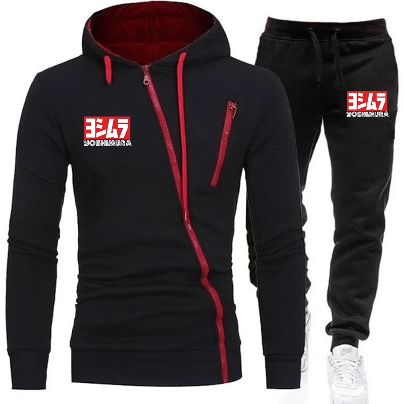 

2023 New Men Yoshimura Autumn Hoodie Casual Style Pure Cotton Hoodie Comfortable Men Popular Diagonal Zip Print Solid Color Suit