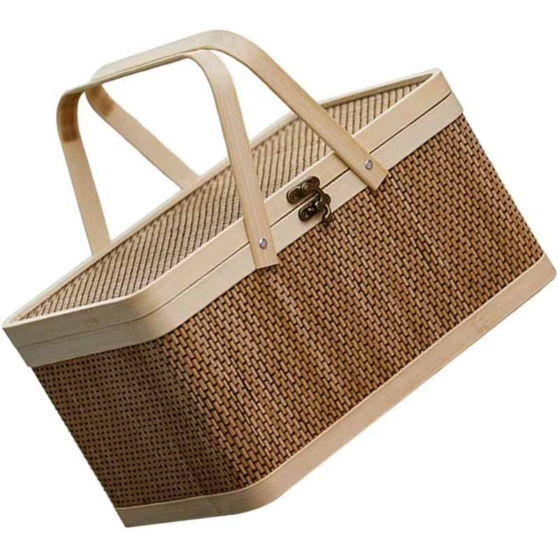 3X Bamboo Basket Natural -Friendly Woven Basket Bamboo Picnic Basket With Lid Handheld Snacks Bread Storage Basket
3X Bamboo Basket Natural -Friendly Woven Basket Bamboo Picnic Basket With Lid Handheld Snacks Bread Storage Basket