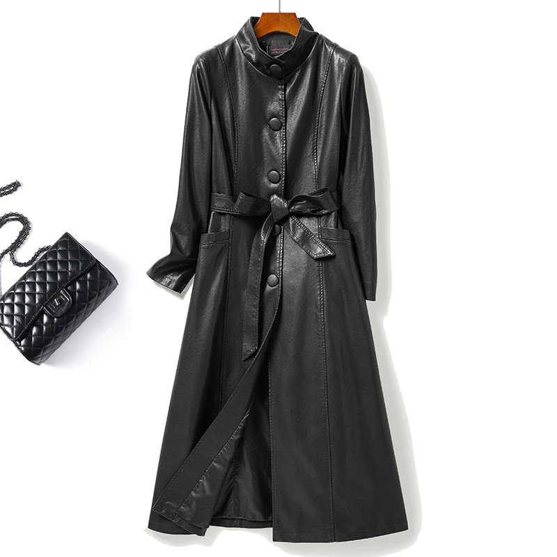 Spring Autumn X-Long Faux Leather Coat Soft Slim Black Leather Jacket Women Overcoat Trench Coat Whit Belt
Spring Autumn X-Long Faux Leather Coat Soft Slim Black Leather Jacket Women Overcoat Trench Coat Whit Belt
