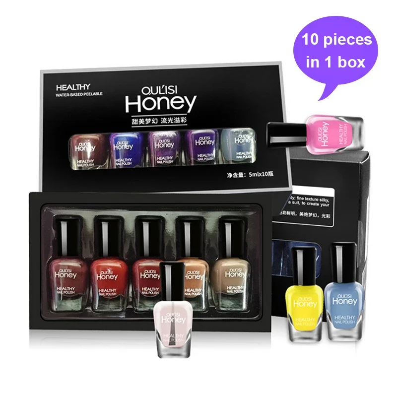 

5ml*10 Bottles Set Nail Polish Quick-drying Peelable and Tearable Water-based Beginner Nail Polish No Need LED Lamp Long Lasting