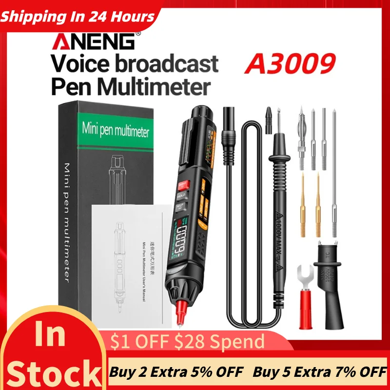 ANENG A3009 NCV Multimeter Pen Intelligent Voice Broadcast Digital Tester 6000 Counts DC AC Voltage Sensor Pen Tester Meter Tool
ANENG A3009 NCV Multimeter Pen Intelligent Voice Broadcast Digital Tester 6000 Counts DC AC Voltage Sensor Pen Tester Meter Tool