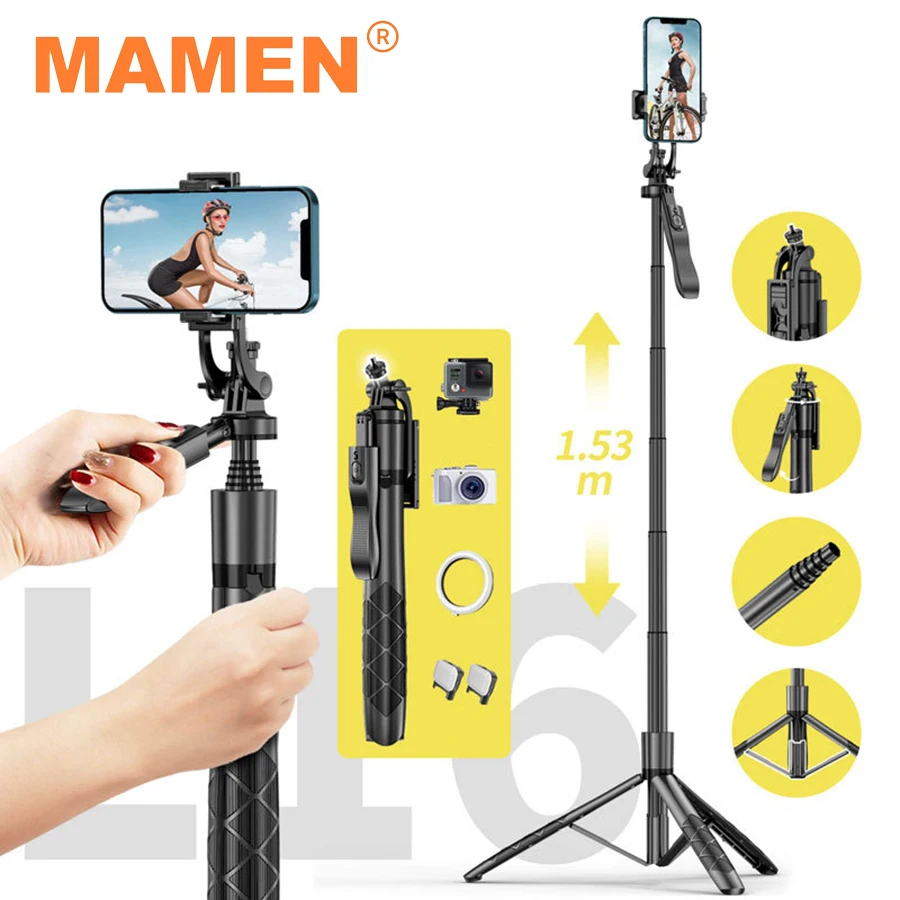 MAMEN 153cm Retractable Selfie Stick Phone Tripod Balance Stand with Double LED Light for Android iPhone Bluetooth Compatible
MAMEN 153cm Retractable Selfie Stick Phone Tripod Balance Stand with Double LED Light for Android iPhone Bluetooth Compatible