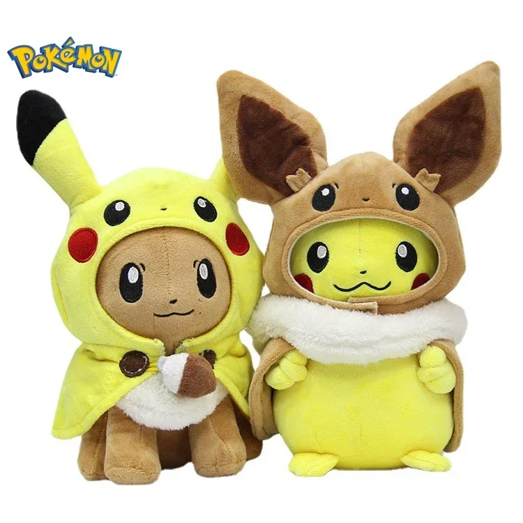 

TAKARA TOMY Pokemon плюшевая игрушка Пикачу Косплей Eevee плюшевые мягкие куклы Eevee с плащом Cos игрушка Пикачу детский подарок