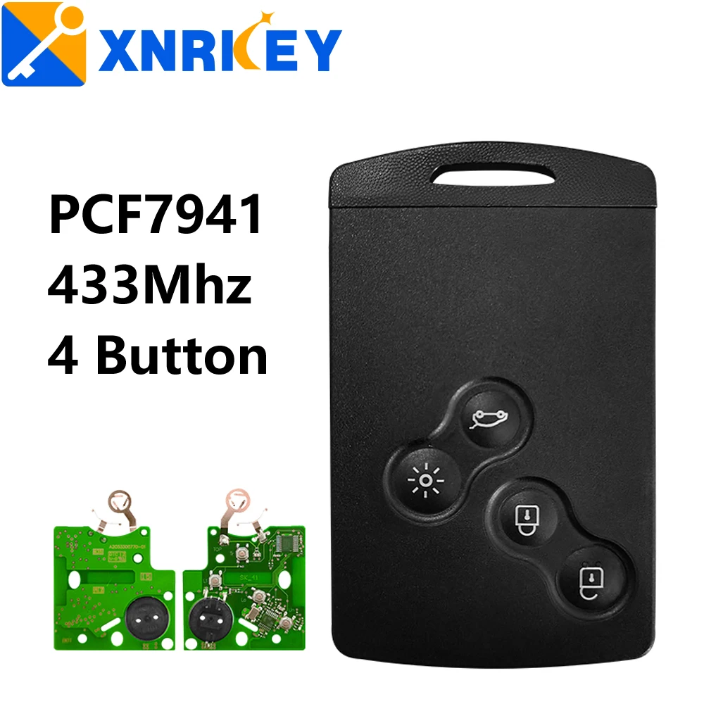 Смарт-карта XNRKEY с 4 кнопками, дистанционный ключ, чип PCF7941 433 МГц для Renault Megane 3 Laguna 3 Scenic 3 2009-2015, Автомобильный ключ
Смарт-карта XNRKEY с 4 кнопками, дистанционный ключ, чип PCF7941 433 МГц для Renault Megane 3 Laguna 3 Scenic 3 2009-2015, Автомобильный ключ