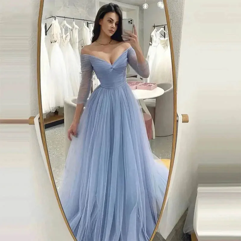 Elegant Light Blue A-Line Evening Dresses Women Tulle V-Neck 3/4 Long Sleeves Prom Gowns 2024 Sexy Homecoming Party
Elegant Light Blue A-Line Evening Dresses Women Tulle V-Neck 3/4 Long Sleeves Prom Gowns 2024 Sexy Homecoming Party
