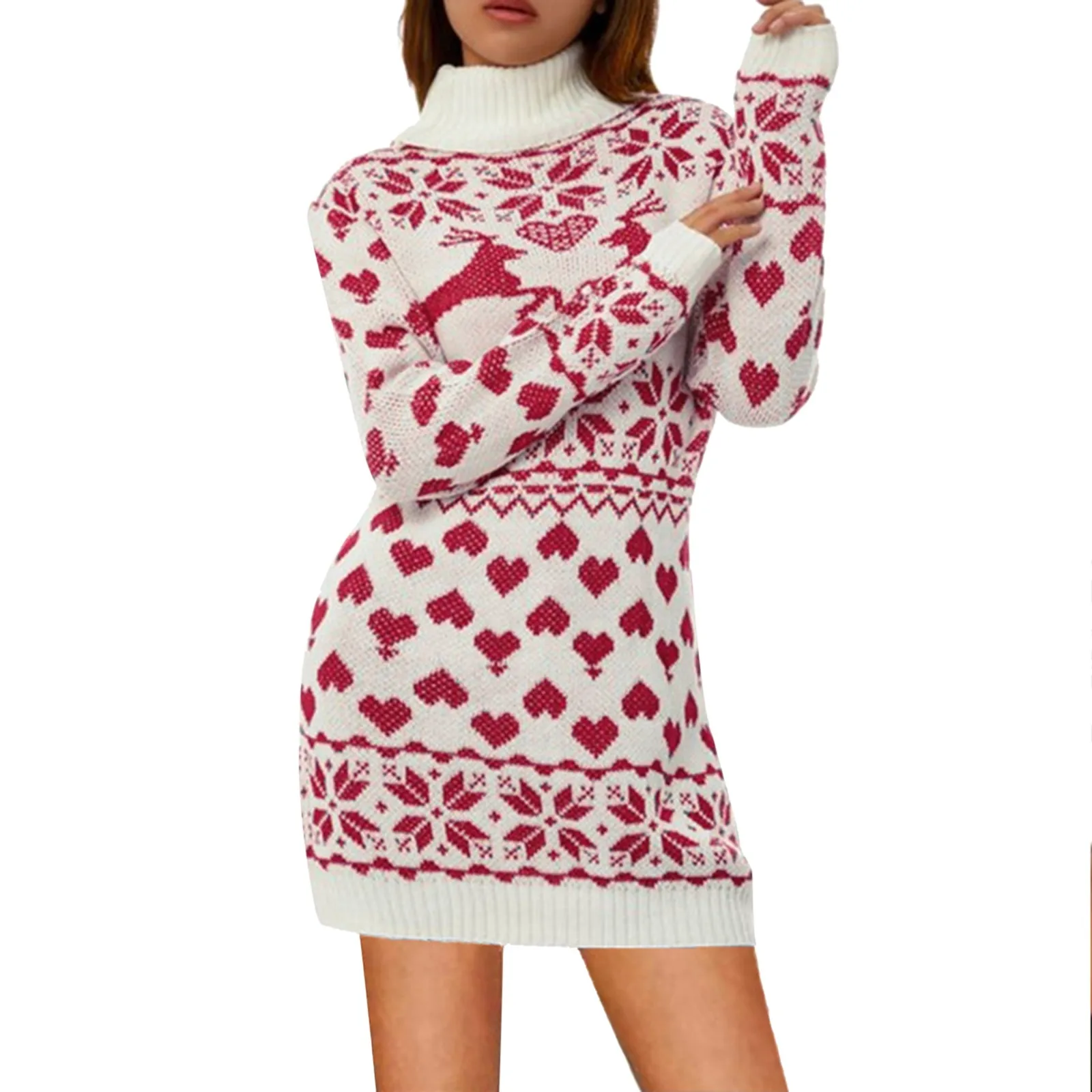 Женское трикотажное платье-свитер с длинным рукавом и ложным воротником 
Женское трикотажное платье-свитер с длинным рукавом и ложным воротником