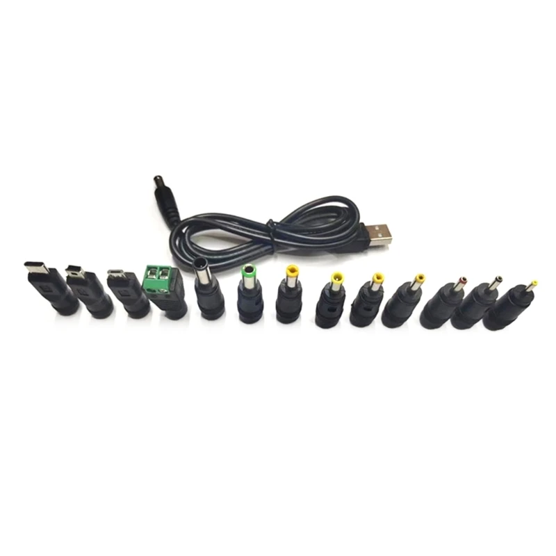 

USB DC5521 Power Supply Adapters 13PCS Connector Plugs Laptop Power Converters Set for Travel and Home/Office Use