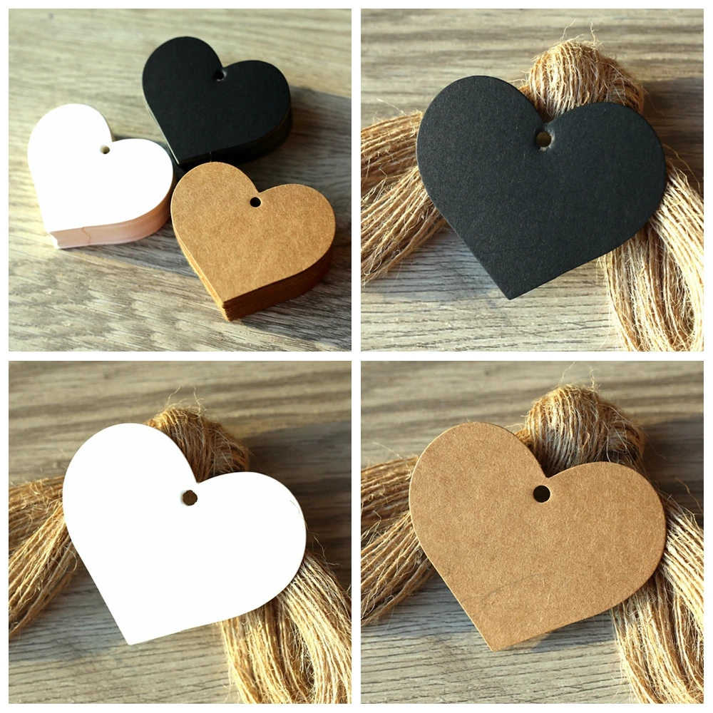 

1000pcs/lot Heart Shaped White Black Brown Kraft Paper Tags Gardening Labels DIY Wedding Note Blank Craft Hang Tag