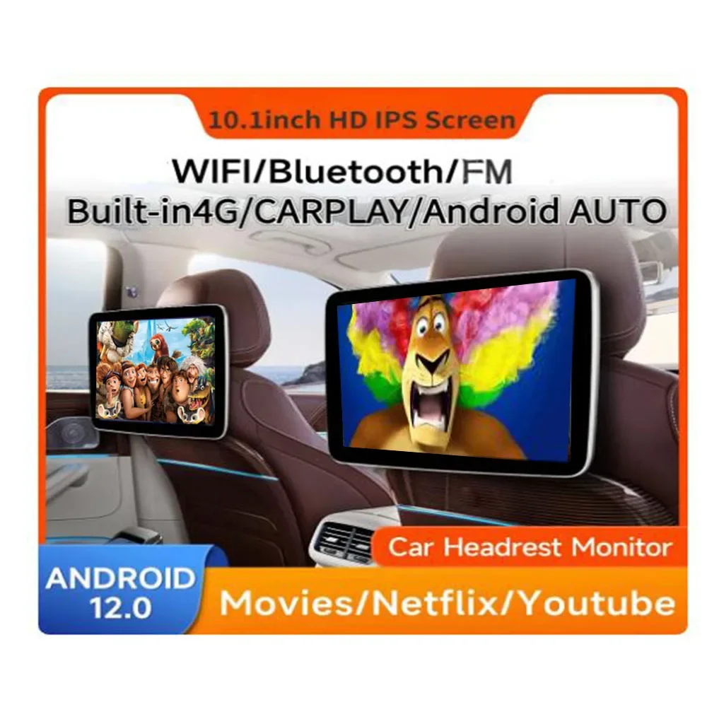 

Автомобильный монитор на подголовник, экран 10,1 дюйма, Android 12, 2 + 32 ГБ, Wi-Fi/Bluetooth