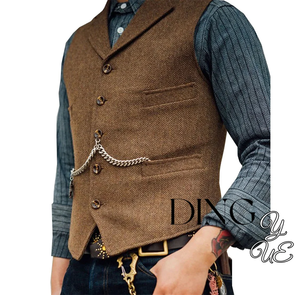 

Business Men's Suit Vest Herringbone Jacket Casual Slim Fit Gilet Homme Vests for Groosmen Man Wedding Wool Tweed Waistcoat