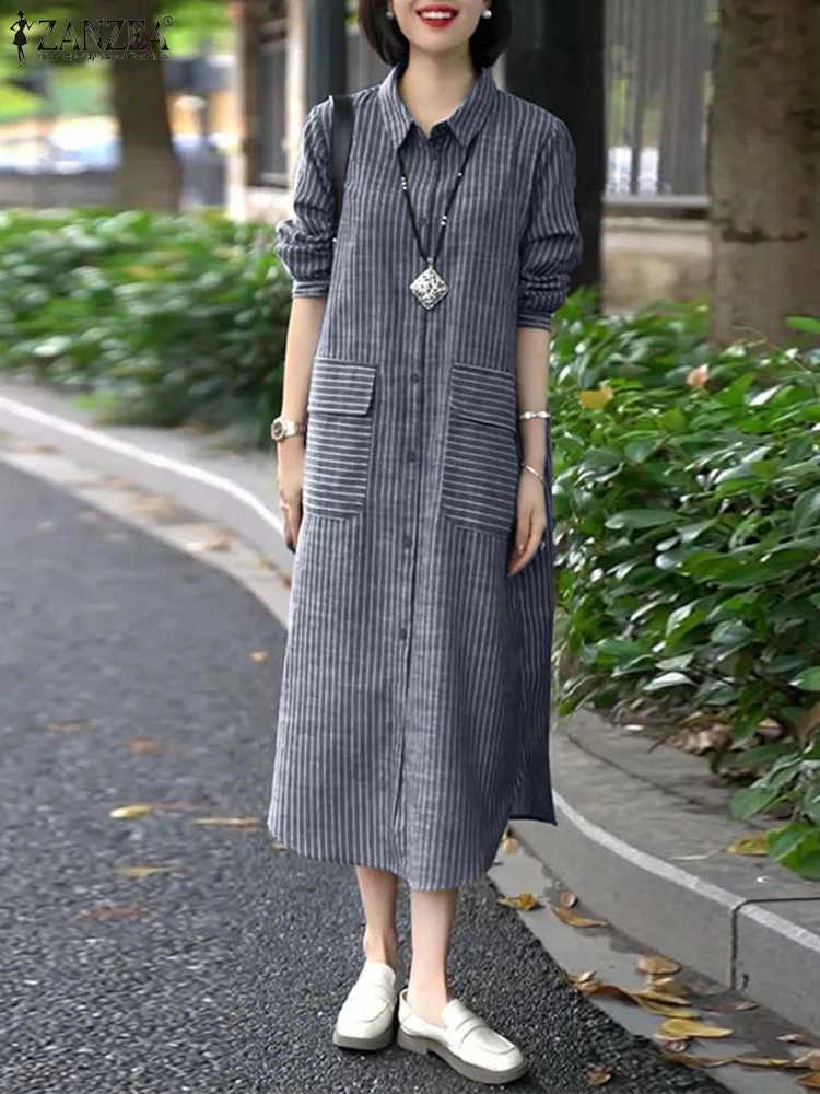 Spring Fashion Striped Shirt Dress ZANZEA Women Sundress Vintage Lapel Neck Long Sleeve Vestido Bohemain Holiday Work Midi Dress
Spring Fashion Striped Shirt Dress ZANZEA Women Sundress Vintage Lapel Neck Long Sleeve Vestido Bohemain Holiday Work Midi Dress