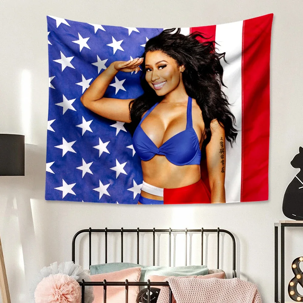 

Nicki Minaj Flag Tapestry Wall Hanging Sexy Rap Music Singer Star Tapestries Hippie Aesthetic Room Decor Art Wall Backdrop Cloth