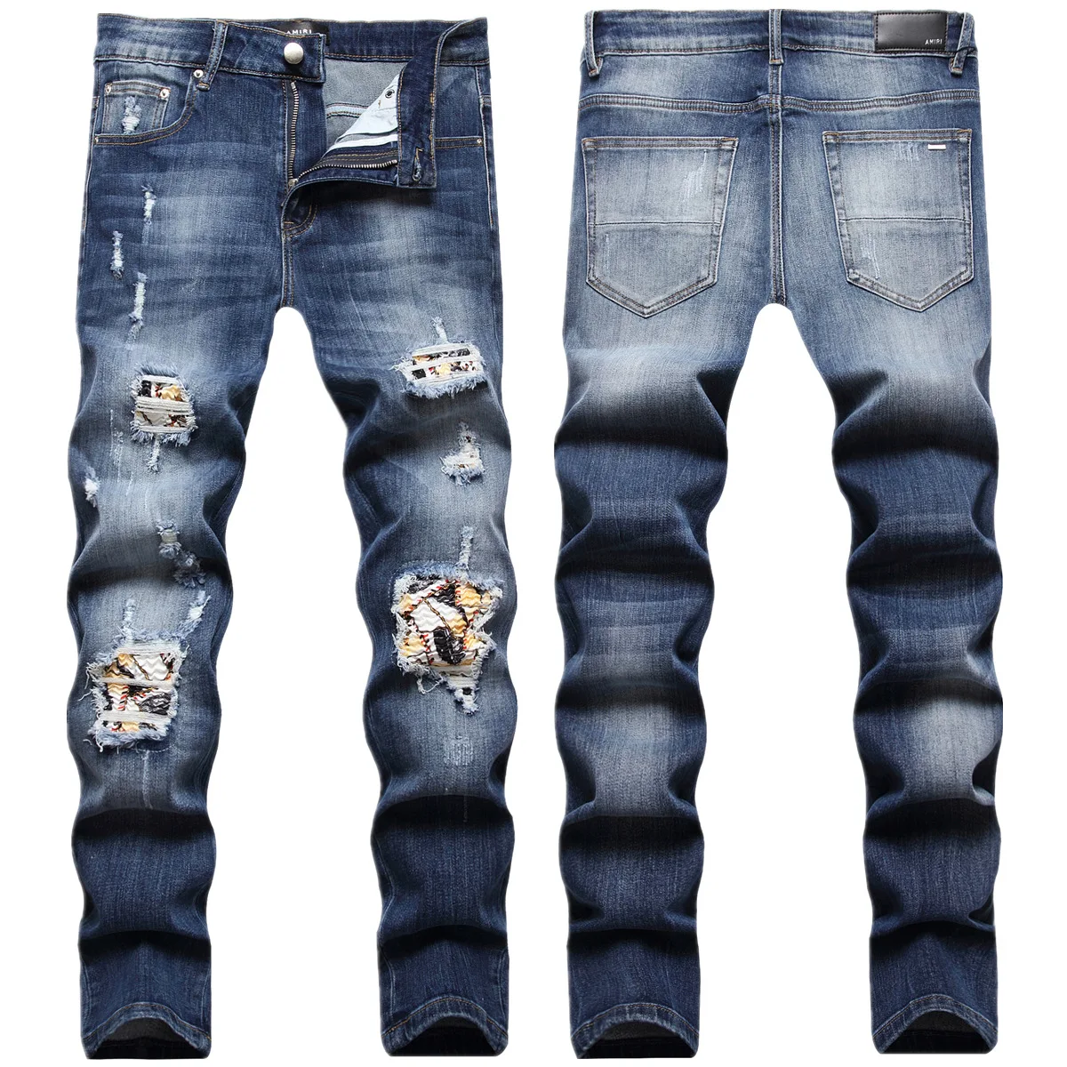 

Wrinkles and holes in jeans men stretch slim feet fashion wholesale manufacturers direct sales