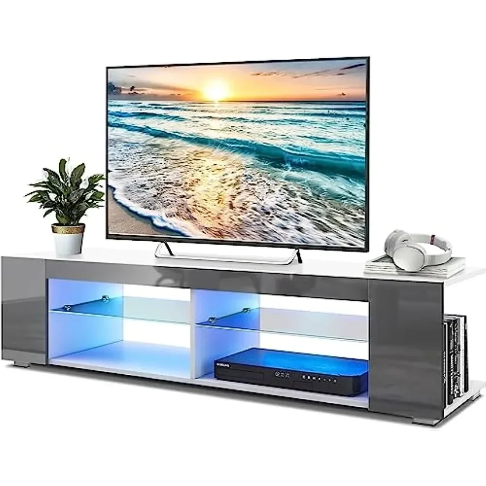 

Светодиодный TV стенд для 65-дюймовых телевизоров, современный женский развлекательный центр, 57 дюймов с фонариками, маленькая ТВ-консоль, медиа-стол, серый, белый