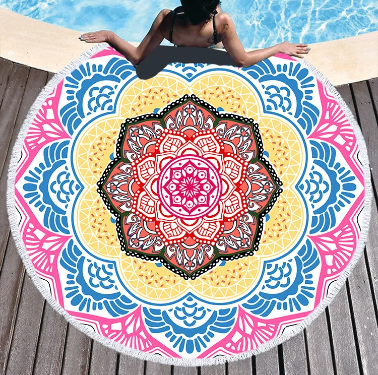 

Round Cartoon Beach Bath Towels with Tassel Tropical Sand Free Quick-drying Soft Absorbent Swimming Bathroom Accessories