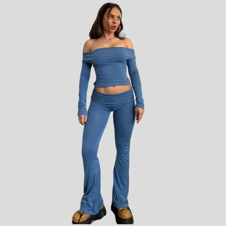 Combhasaki Women's Y2K Summer Clothes 2Pcs Outfits Set Solid Color Off Shoulder Long Sleeve Tops + Low Waist Flare Long Trousers
Combhasaki Women's Y2K Summer Clothes 2Pcs Outfits Set Solid Color Off Shoulder Long Sleeve Tops + Low Waist Flare Long Trousers