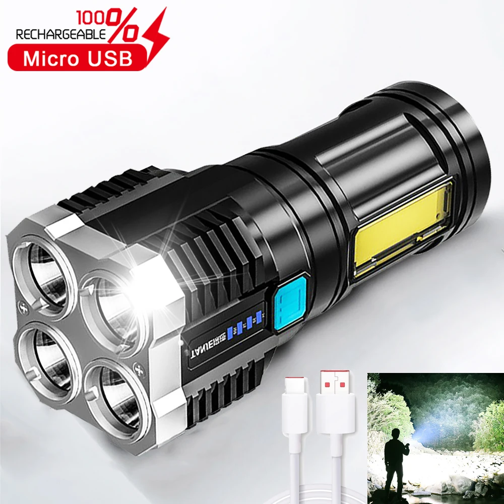 High Light LED Flashlight Long Range USB Rechargeable Portable Torch Built-in Battery Tactical Lanterns 4 Modes Camping Lights
High Light LED Flashlight Long Range USB Rechargeable Portable Torch Built-in Battery Tactical Lanterns 4 Modes Camping Lights