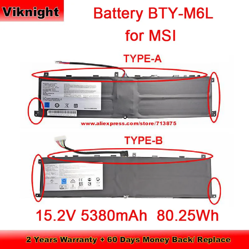 

Аккумулятор BTY-M6L 4ICP8/35/142 для Msi GS60 GS65 GS75 P65 P75 GS65 8RE PS42 8RB-032 PS63 8RC WS65 8SK 15,2 V 5380mAh 80.25Wh