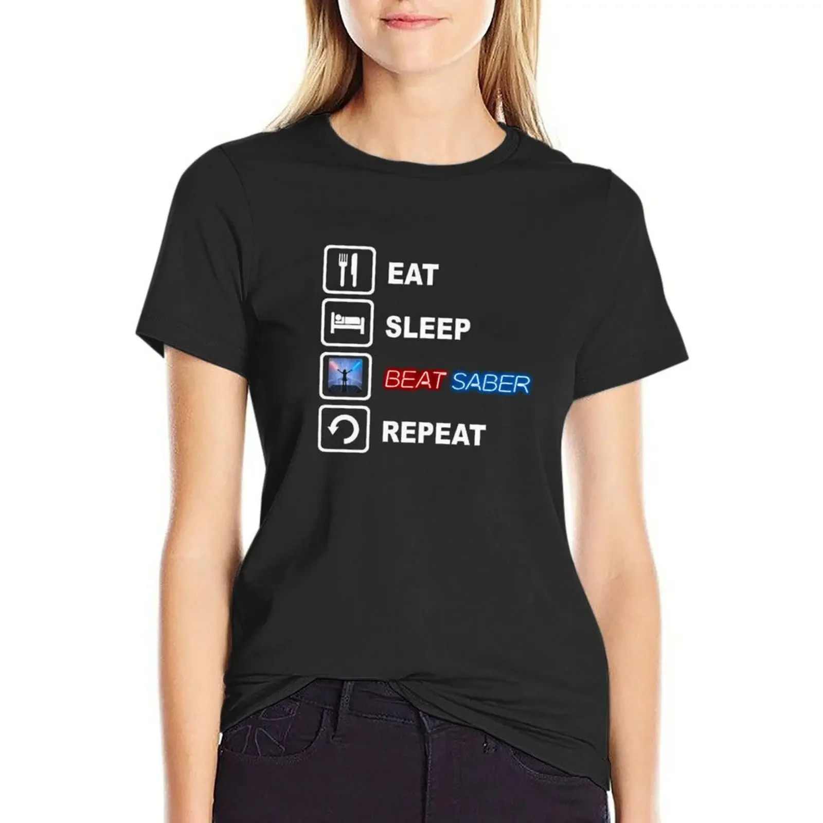 Eat Sleep Beat Saber Repeat T-Shirt lady clothes anime clothes summer tops rock and roll t shirts for Women
Eat Sleep Beat Saber Repeat T-Shirt lady clothes anime clothes summer tops rock and roll t shirts for Women