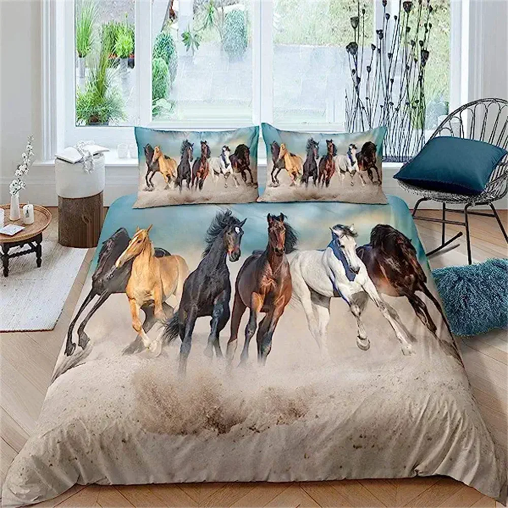 

Black Horse Kids Boys Galloping Duvet Cover 3D Farm Animals Comforter Cover for Teens Adult Rustic Country Style Farmhouse Decor