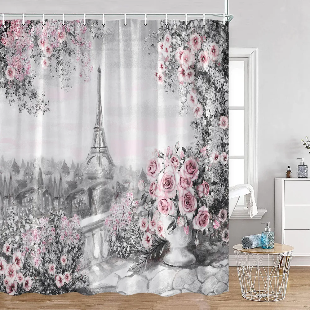 Vintage Paris Tower Shower Curtain Pink Rose Floral Plant Ink Art Town Fashion Bathroom Curtains Fabric Home Decor with Hooks
Vintage Paris Tower Shower Curtain Pink Rose Floral Plant Ink Art Town Fashion Bathroom Curtains Fabric Home Decor with Hooks