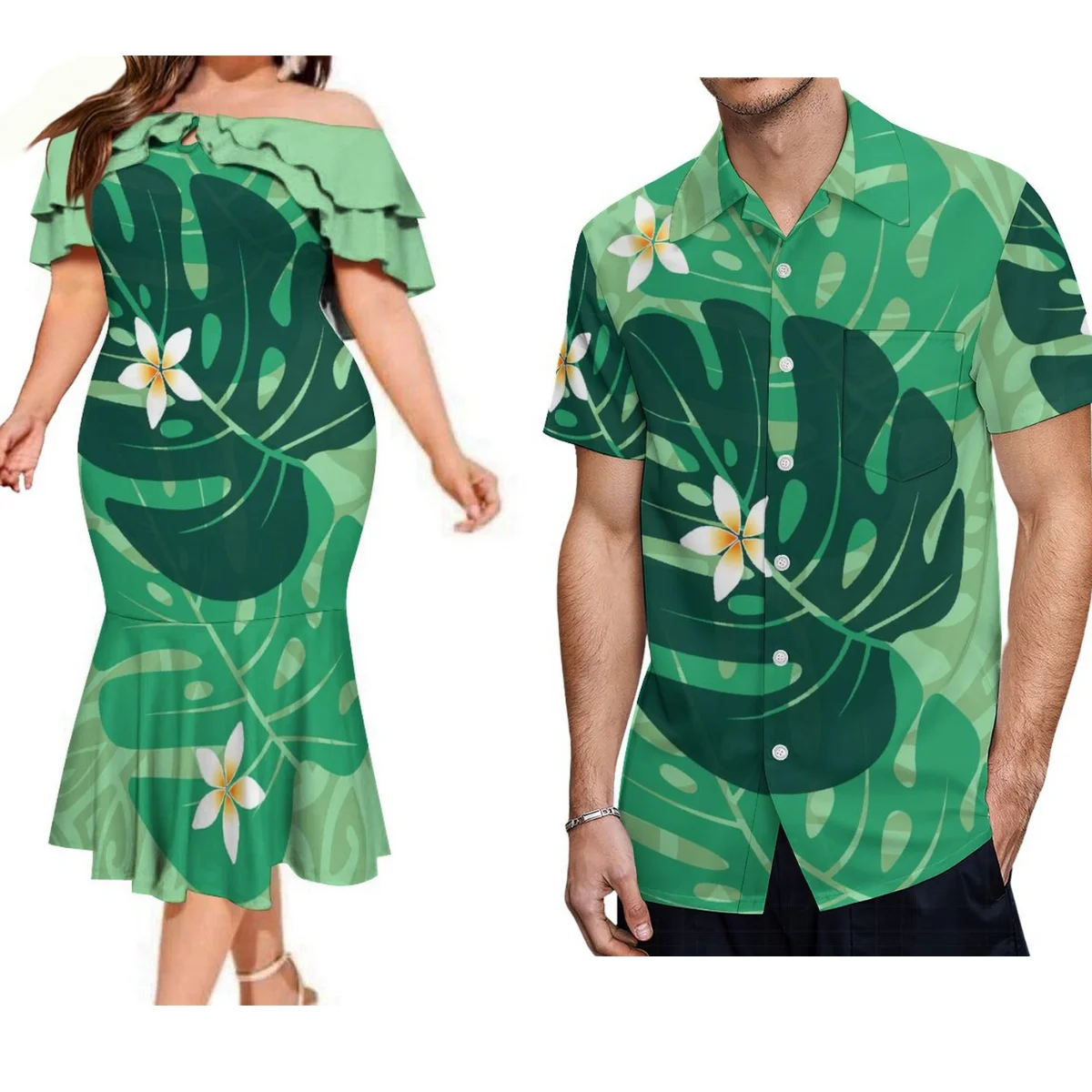 

Женское летнее пикантное облегающее платье средней длины, Женская юбка рыбий хвост в Самоа, мужская рубашка, полинезийский костюм для пары